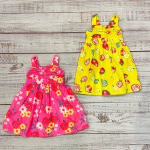 Girls Fruity Fun and Pretty Pink Floral Sun Dresses 2-Pack